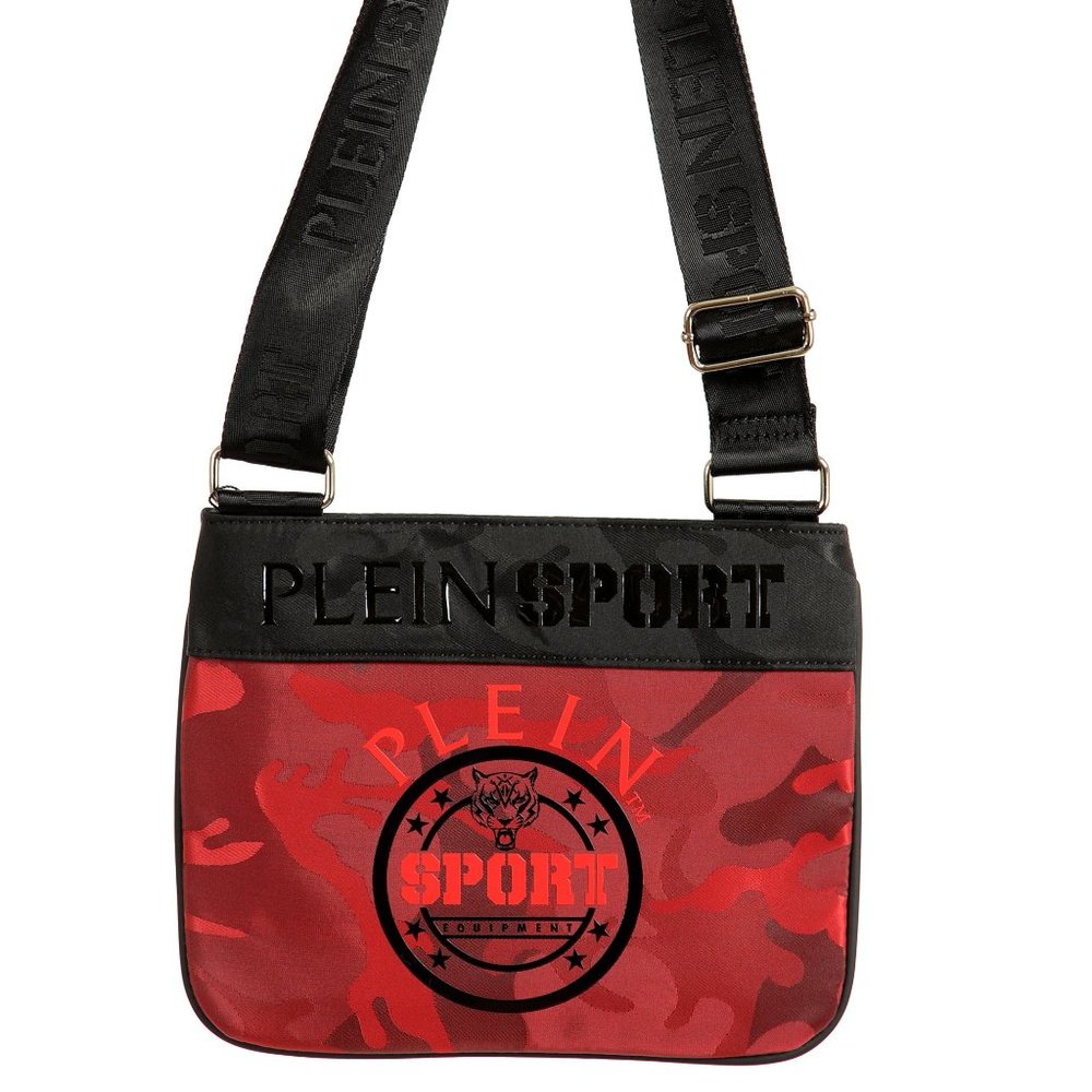 Plein Sport Unisex Red Military Print Crossbody Bag